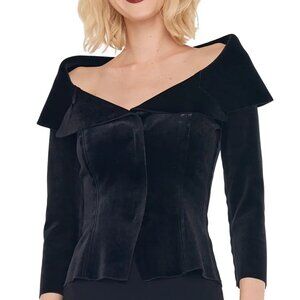 Norma Kamali Black Velvet Off Shoulder SB Jacket, XXS